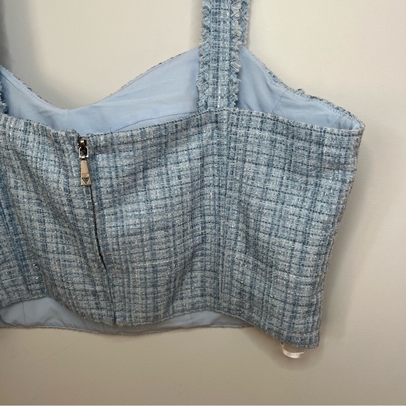 Guess Emily Sky Blue Tweed Plaid Cropped Bustier Top Size XLarge NWT - Picture 13 of 16